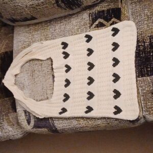 4/$80 New Stylish Cream & Black Heart Patterned Tote Bag